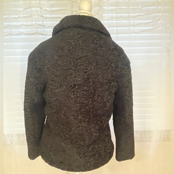 LOLA Black Faux Fur Jacket, Made in Italy Front Buttons Closure, Size L Pockets - Picture 3 of 16